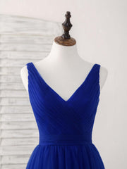 Bridesmaid Dresses 2029, Simple V Neck Royal Blue Tulle Long Prom Dress Blue Evening Dress