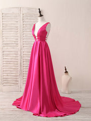 Party Dress Sales, Simple V Neck Satin Long Prom Dress Backless Evening Dress