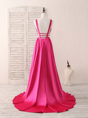 Party Dresses Sale, Simple V Neck Satin Long Prom Dress Backless Evening Dress