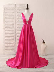 Party Dress Sale, Simple V Neck Satin Long Prom Dress Backless Evening Dress