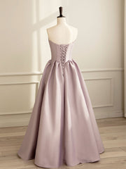 Evening Dresses Gowns, Simple V Neck Satin Pink Long Prom Dress, Satin Formal Evening Dress