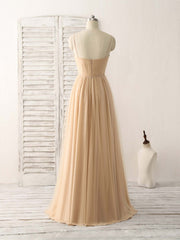 Party Dresses Long Dresses, Simple V Neck Tulle Chiffon Long Prom Dress Champagne Bridesmaid Dress