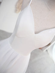 Bridesmaid Dresses Uk, Simple V Neck Tulle Tea Length White Prom Dress, White Bridesmaid Dress