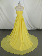 Prom Dresses Under 55, Simple V Neck Yellow Chiffon Long Prom Dress, Yellow Evening Dress
