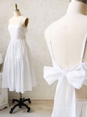 Prom Dress Casual, Simple white backless short prom dress, white homecoming dress