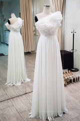 Formal Dresses Midi, Simple white chiffon long prom dress, white evening dress