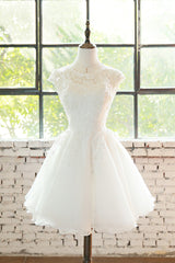 Formal Dress Store, Simple White Cute Lace Short Graduation Dress, Lovely Party Dresses