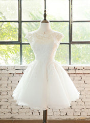 Formal Dress Attire, Simple White Cute Lace Short Graduation Dress, Lovely Party Dresses