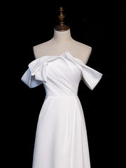 Prom Dresses Emerald Green, Simple White Off Shoulder Satin Long Prom Dress, White Long Formal Dress