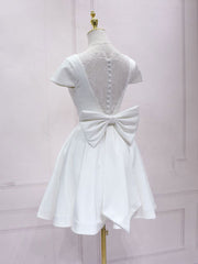 Dress Aesthetic, Simple White V Neck Lace Short Prom Dress, White Bridesmaid Dress