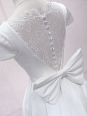 Silk Prom Dress, Simple White V Neck Lace Short Prom Dress, White Bridesmaid Dress