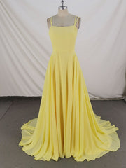 Evening Dresses Dresses, Simple Yellow Chiffon Long Prom Dress Yellow Evening Dress