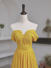 Spring Wedding, Simple Yellow Off Shoulder Long Prom Dress, Yellow Chiffon Graduation Dresses