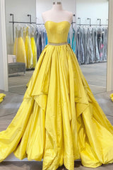 Bridesmaides Dresses Short, Simple yellow satin long prom dress yellow evening dress