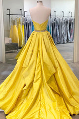Bridesmaids Dress Short, Simple yellow satin long prom dress yellow evening dress