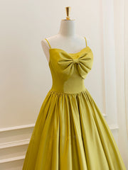 Party Dress Top, Simple Yellow Satin Tea Length Prom Dress, Yellow Homecoming Dress