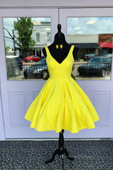 Evening Dresses Stunning, Simple yellow short prom dress, yellow homecoming dress