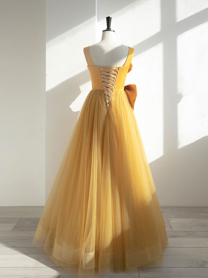 Simple Prom Dress, Simple Yellow Tulle Long Prom Dress, Yellow Formal Bridesmaid Dresses