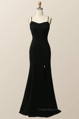Bridesmaids Dresses Vintage, Simply Black Mermaid Long Dress with Slit
