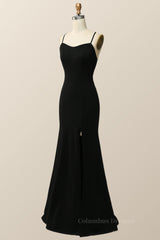 Bridesmaid Dress Winter, Simply Black Mermaid Long Dress with Slit