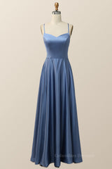 Formal Dress Shop Near Me, Simply Blue Straps A-line Long Formal Dress