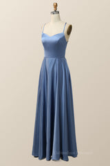 Formal Dress Shops Near Me, Simply Blue Straps A-line Long Formal Dress