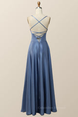 Formal Dresses For Weddings Near Me, Simply Blue Straps A-line Long Formal Dress
