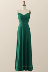 Prom Dress Long Elegant, Simply Green Pleated Satin Long Bridesmaid Dress
