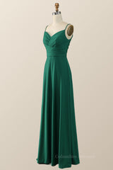 Prom Dresses Silk, Simply Green Pleated Satin Long Bridesmaid Dress