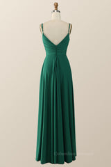 Prom Dress Pieces, Simply Green Pleated Satin Long Bridesmaid Dress