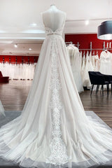 Wedding Dress Shoulder, Simply Long A-line Tulle Lace Open Back Wedding Dresses