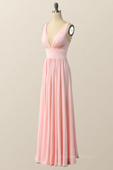 Prom Dress With Pockets, Simply Pink Empire A-line Maxi Dress with Slit