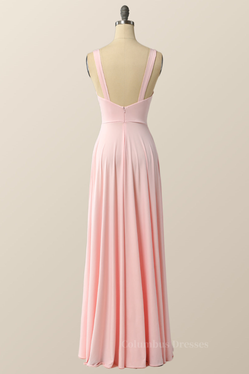 Prom Dress Ball Gown, Simply Pink Empire A-line Maxi Dress with Slit