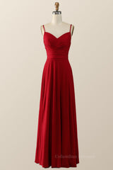 Bridesmaid Dress Red, Simply Red Pleated Satin Long Bridesmaid Dress
