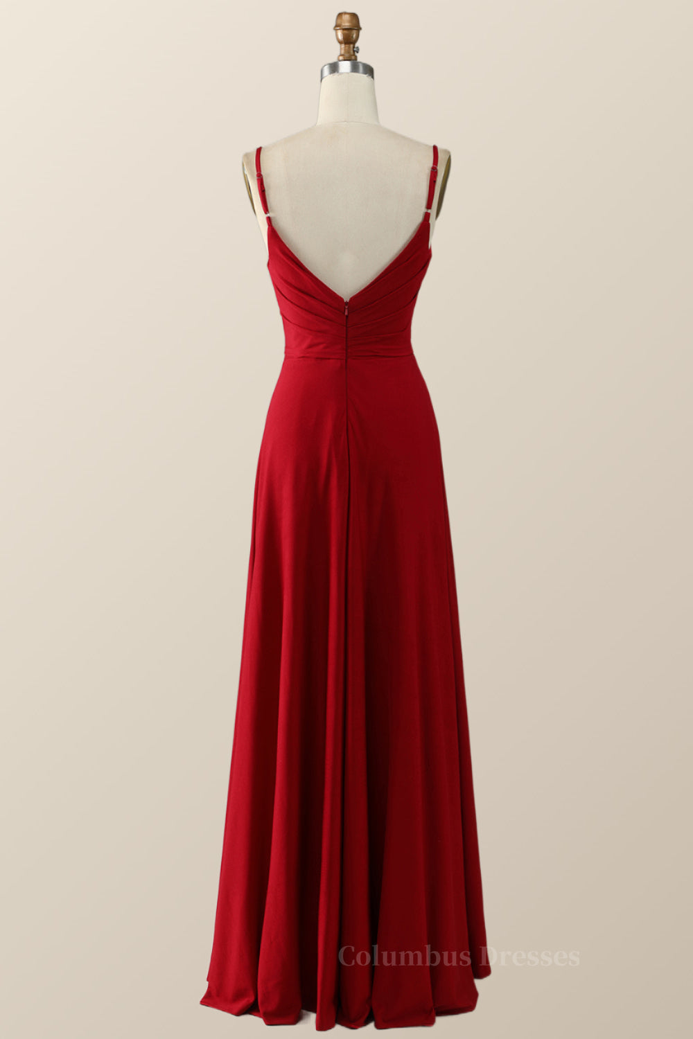 Wedding, Simply Red Pleated Satin Long Bridesmaid Dress