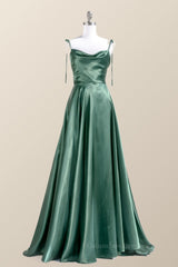 Formal Dresses For Weddings Guest, Simply Straps Green Silk Long Party Dress