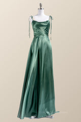 Formal Dress For Wedding Guests, Simply Straps Green Silk Long Party Dress