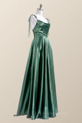Formal Dress For Wedding Guest, Simply Straps Green Silk Long Party Dress