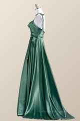 Formal Dress For Weddings Guest, Simply Straps Green Silk Long Party Dress