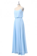 Party Dress Mini, Sky Blue Blouson Bodice Chiffon Long Bridesmaid Dress