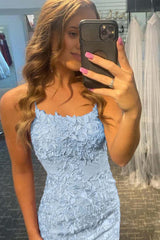 Sky Blue Short Tight Homecoming Dress with Lace Beading