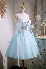 Prom Dresses Shop, Sky Blue Spaghetti Straps Party Dress, Cute A-Line Tulle Homecoming Dress