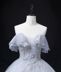 Bridesmaid Dresses Website, Sliver Grey Tulle Off Shoulder Long Party Dress, Tulle Evening Dress Prom Dress