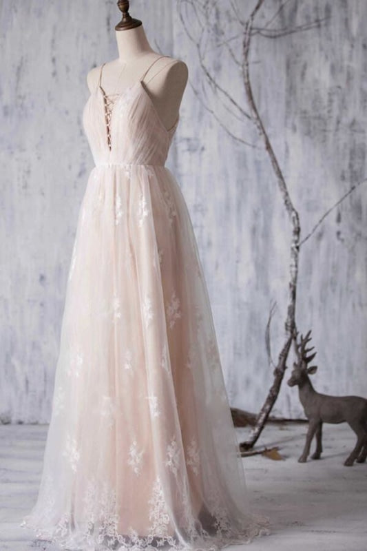Wedding Dress Shopping Outfits, Spaghetti Strap Ruffle Lace A-line Wedding Dress
