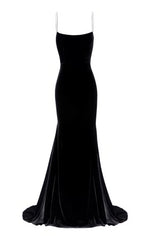 Long Black Dress, Spaghetti Straps Black Mermaid Prom Dresses Long