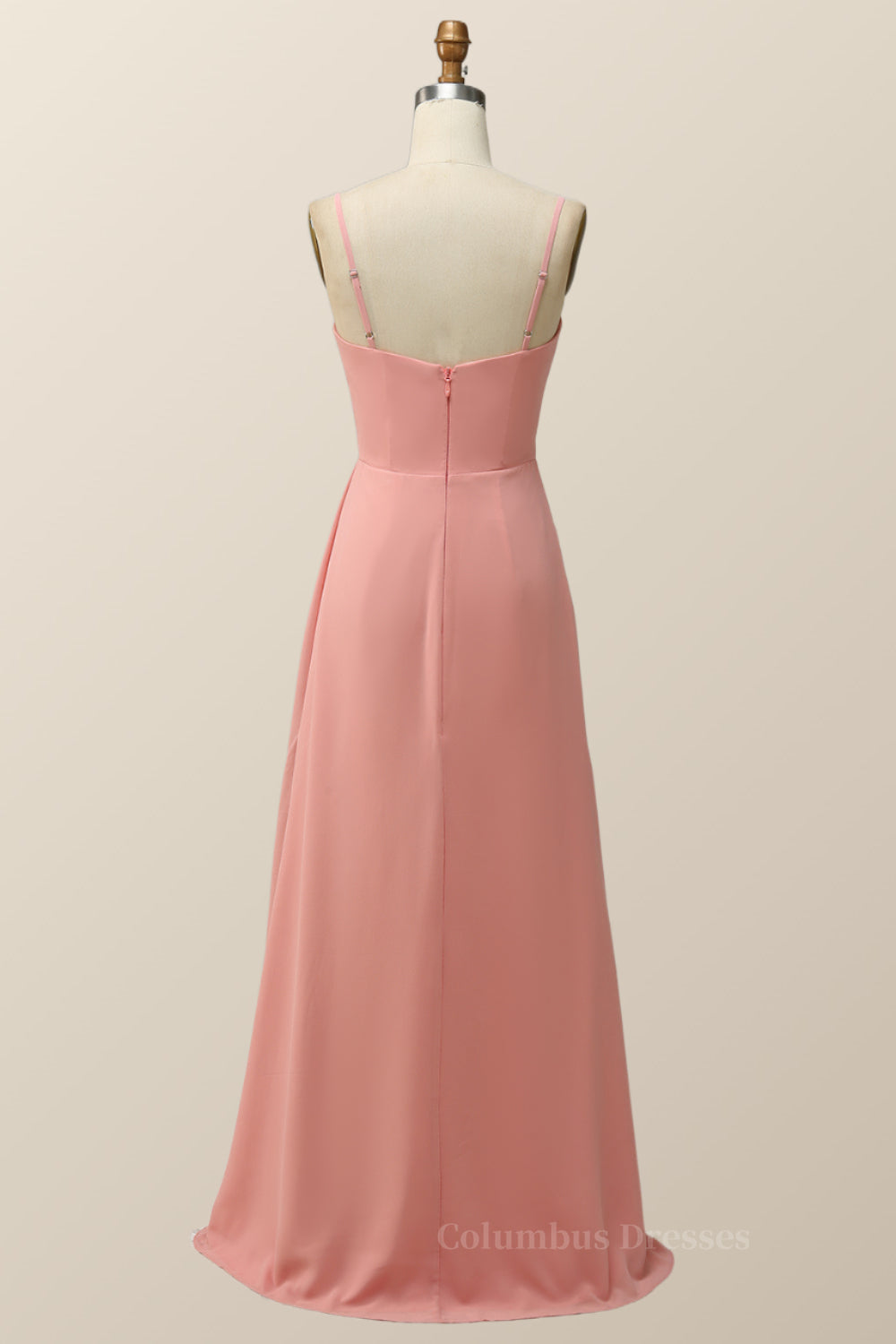 Bridesmaid Dress White, Spaghetti Straps Blush Pink Chiffon A-line Long Bridesmaid Dress