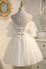 Bridesmaids Dress Long, Spaghetti Straps Ivory V Neck Lace Tulle Princess Homecoming Dresses