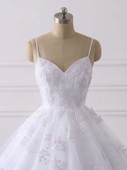 Wedding Dresses Sleeve Lace, Spaghetti Straps Lace Tulle Ruffles Wedding Dresses