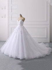Wedding Dress Tulle Lace, Spaghetti Straps Lace Tulle Ruffles Wedding Dresses