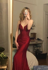 Party Dress For Cocktail, Spaghetti Straps Mermaid Long Prom Dress,Unique Formal Dresses